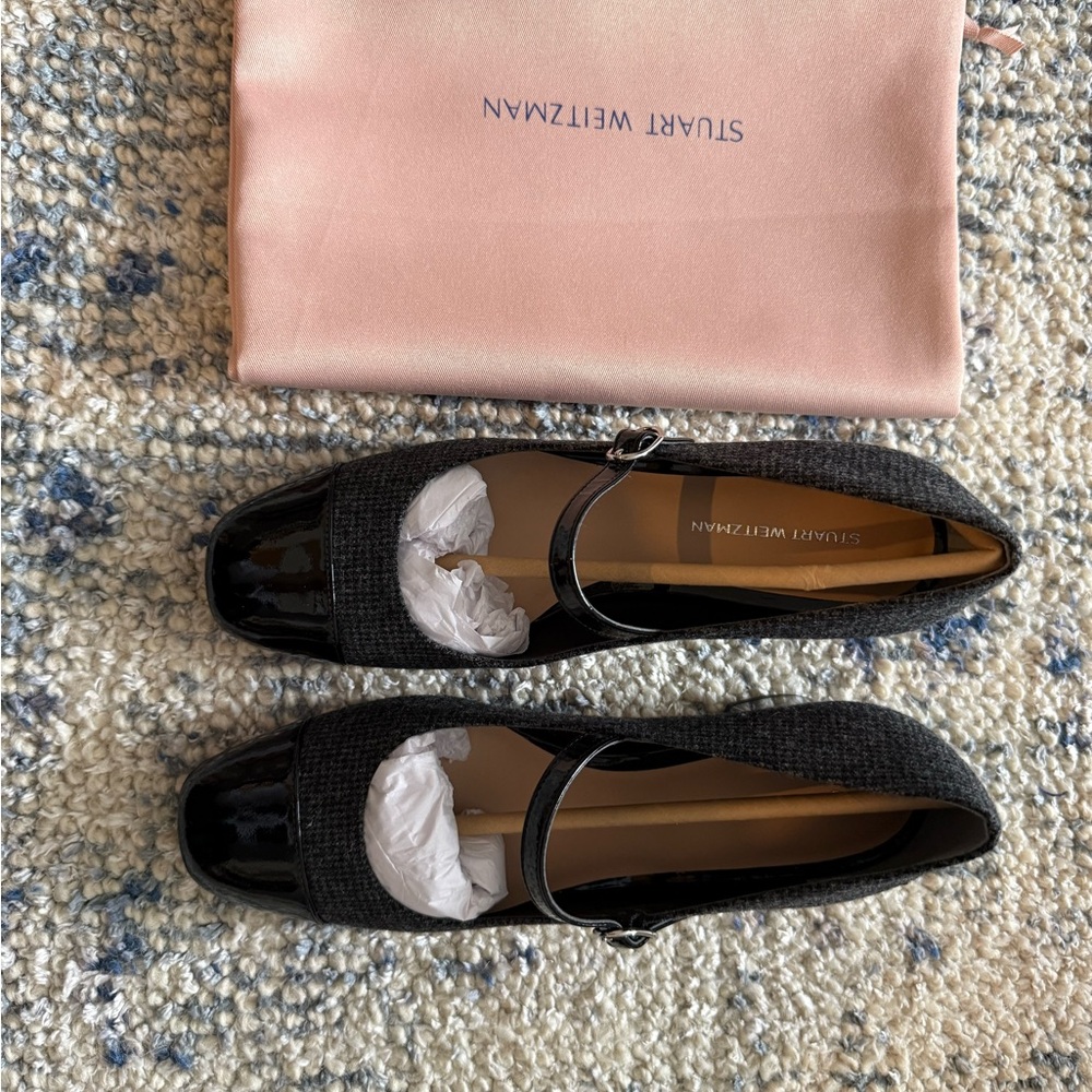NEW with bag and shoe box. Staurt Weitzman Black and Gray Mary Jane Heels - Picture 3 of 7